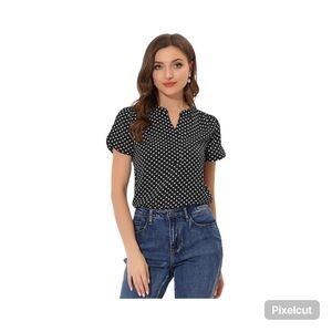 NWOT Size XL Allegra K Black and White Polka Dot Blouse